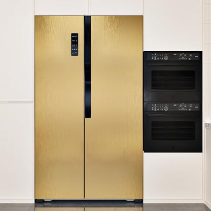 Stainless Steel Gold Contact Paper Removable Metal Gold Wallpaper | Peel and Stick Brushed Golden Contact Paper Stainless Steel Vinyl Fridge Wrap for Appliances Cabinets Countertops 15.8"x80" - color: Gold, size: 15.8" x 80"