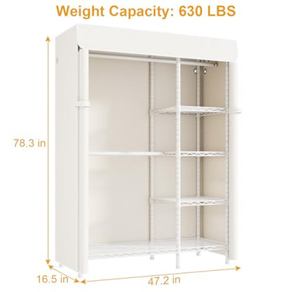 F2C Clothes Rack with Cover, White Closet with Beige Cover | Heavy Duty Clothing Racks with Shelves for Hanging Clothes, Portable Garment Rack, 47.2"W x 16.5"D x 78.3"H, Load 630lbs - color: White Closet with Beige Cover