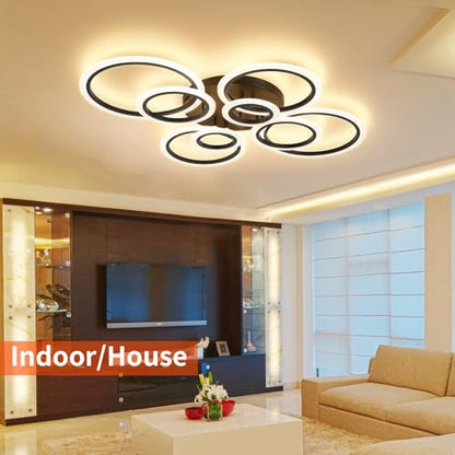 Shine LUEST Modern Ceiling Light, 41.3'' Dimmable LED Black Flush Mount Ceiling Lights with Remote Acrylic Round Ceiling Lamp Fixture for Low Ceiling Bedroom Living Room Dining Room, 108W - color: Black, 8 Rings
