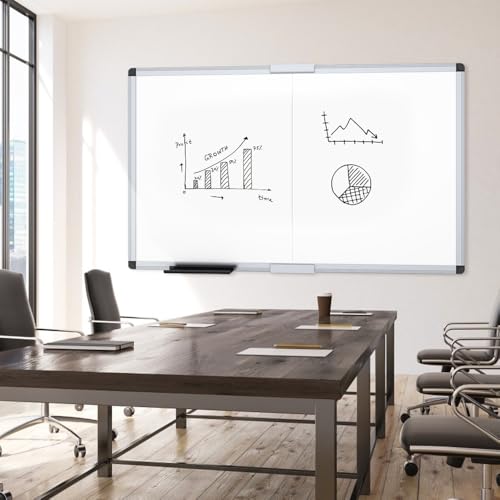 VIZ-PRO Large Magnetic Dry Erase Whiteboard, 60 x 48 Inches, Foldable | Silver Aluminum Frame, 5' x 4' Wall-Mounted Board with Marker Tray for School Office and Home - size: 60 X 48 Inches