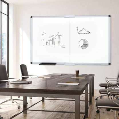VIZ-PRO Large Magnetic Dry Erase Whiteboard, 72 x 40 Inches, Foldable | Silver Aluminum Frame, Wall-Mounted White Board with Marker Tray for School Office and Home - size: 72"W x 40"H