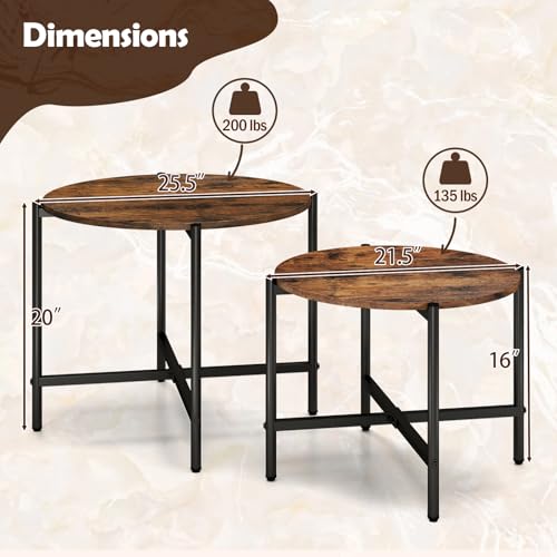 GOFLAME Nesting Coffee Table Set of 2, Round Coffee Tables with Wood Tabletop & Heavy-Duty Metal Frame, Modern Circle End Table & Side Tables, Nesting Tables for Living Room, Bedroom (Rustic Brown) - color: Rustic Brown