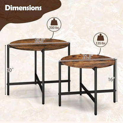 GOFLAME Nesting Coffee Table Set of 2, Round Coffee Tables with Wood Tabletop & Heavy-Duty Metal Frame, Modern Circle End Table & Side Tables, Nesting Tables for Living Room, Bedroom (Rustic Brown) - color: Rustic Brown