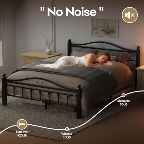 Metal Queen Bed Frame with Headboard | 1500LBS Heavy Duty, With Footboard, No Box Spring Needed, Noise Free, 12'' Under-Bed Storage, Tool-Free Assembly - size: Queen