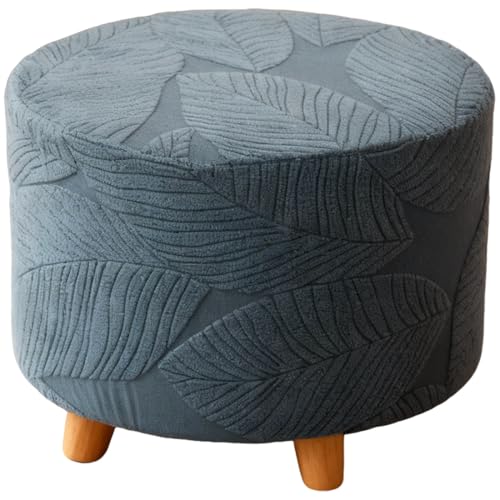 Round Ottoman Cover Stretch Round Ottoman Storage Slipcover Leaves Jacquard Folding Footrest Stool Furniture Protector Cover with Elastic Bottom for Living Room Set of 1 Dark Gray - color: Dark Gray, size: 16.5"D x 16.5"W x 13.7"H