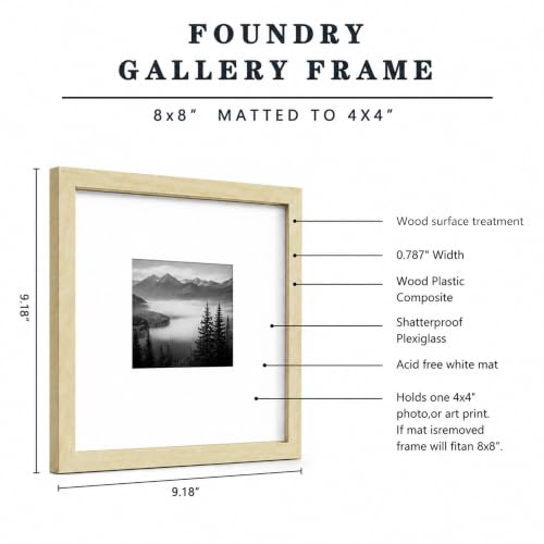 HEART ART 8x8 Natural Wood Picture Frame 4x4 with Mat Set of 9 | Gallery Wall Frame Set, Collage, Square Picture Frames - color: Natural Wood, size: 8x8 for 4x4