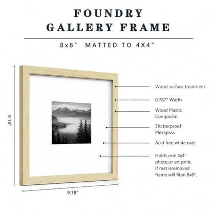 HEART ART 8x8 Natural Wood Picture Frame 4x4 with Mat Set of 9 | Gallery Wall Frame Set, Collage, Square Picture Frames - color: Natural Wood, size: 8x8 for 4x4
