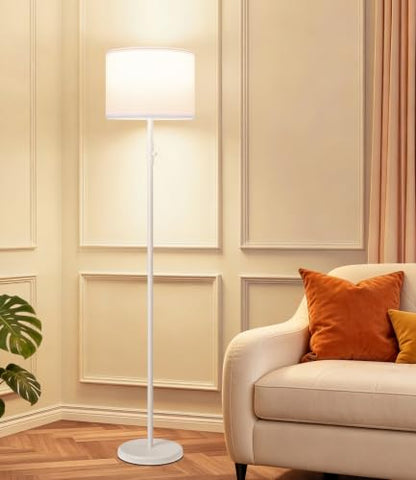 Floor Lamp Simple Design with Shade, Standing Lamps for Living Room Bedroom Office Dining Room Kitchen-White - color: White-White Linen Shade