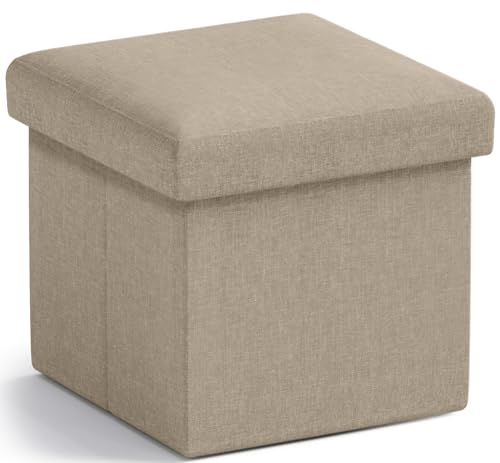 Ornavo Home Small Square Storage Ottoman, Foldable Linen, 12x12x12, Taupe | Collapsible Cube Design; Foot Rest Stool Seat; Ideal for Living Room, Bedroom, Home Office or Dorm - color: Taupe