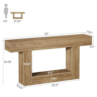 Tribesigns 63" Console Table, Farmhouse 2-Tier Entryway Table with U-Shaped Base, Narrow Long Wood Sofa Table Behind Couch Table for Living Room, Hallway, Foyer, Light Brown - color: Light Brown