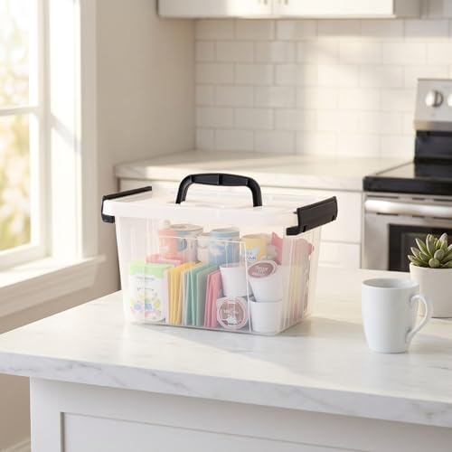 Small Plastic Storage Box, 6-Pack 3 Liter Storage Bins with Lid | Clear Organizer Containers for Pantry, Closet, Office, Crafts, Lightweight, Easy-Clean - size: 3 L