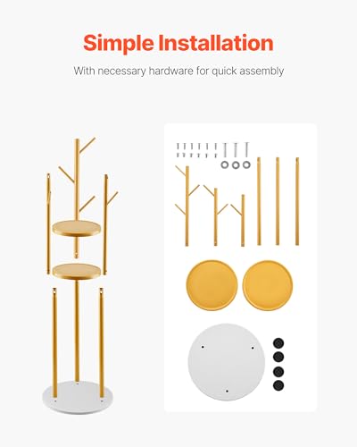 VEVOR Coat Rack, Freestanding Coat Rack Stand with Quartz Stone Base & 9 Hooks, Free Standing Hall Coat Tree for Entryway, Bedroom, Office, Living Room, Modern Clothes Hanger for Coat, Hat, Scarf, Bag - style: with Storage Board