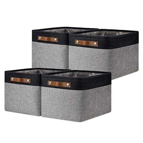 DULLEMELO Canvas Storage Bin with Handles, Fabric Bins for Shelves, Bedroom, Office,Nursery,Fabric Storage Baskets for Toys, Clothes,Gift(Black&Grey,L-15"x11"x9.5",4-Pack) - color: Black&Grey, size: L-15"x11"x9.5"