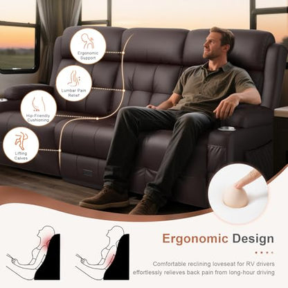 Home Theater Seating, 3 Seat Power Loveseat Recliner Sofa with Heat Massage | Wall Hugger Reclining Loveseat with USB, RV Couch with LED Lights, Flip Backrest, Cup Holders for Movie Theater, Gaming Room - color: Brown, size: 78" - 3 Seats