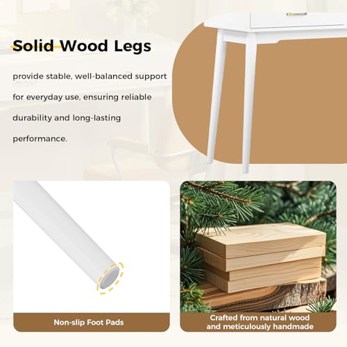 FUNKOCO White Small Vanity Desk with Drawers, 40 Inch Simple Writing Desk | Vanity Desk No Mirror with 4 Solid Legs, Modern Computer Desk for Small Spaces, Home Office, Study - color: Cream White