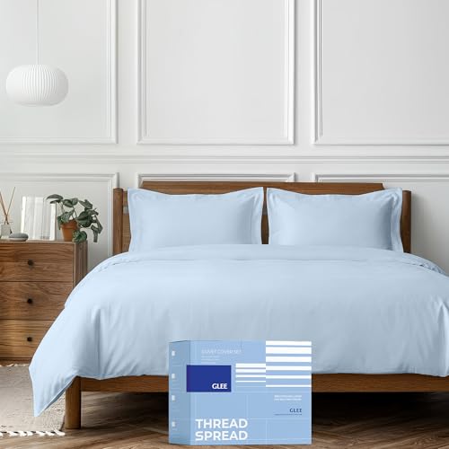 THREAD SPREAD 100% Egyptian Cotton Twin XL/Twin Duvet Cover Set - Luxury 400 Series Glee Collection Duvet Cover Twin Size, Soft & Durable Hidden Zipper Closure & 7 Corner Ties (3 PC, Light Blue) - color: Light Blue, size: 3 PC - Twin / Twin XL