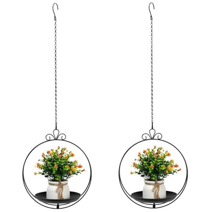Hanging Planter for Indoor Outdoor Plant, Plant Hanger, Hanging Plant Tray | Metal, Wall Ceiling, Window, Plant Hangers Kit with Trays and Chains for Succulents, Pothos, Herbs, Balcony, Patio - style: hanging planter tray