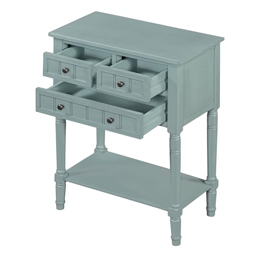 Merax Narrow Console Table, Elegant Slim Sofa Table With Three Storage Drawers and Bottom Shelf for Entryway, Hallway, and Living Room (Light Blue) - color: Light Blue