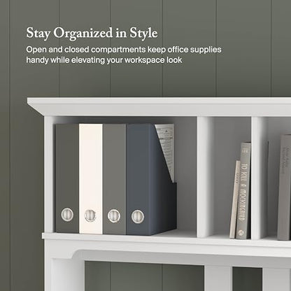 Bush Home Salinas Computer Desk with Hutch | Study Table with Drawers, Cabinets & Pullout Keyboard/Laptop Tray | Modern Home Office Desk in Pure White and Shiplap Gray | Work Desk with Storage - color: Pure White and Shiplap Gray
