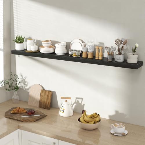 Acovy 55 Inch Floating Shelves for Wall 1 Pack, 55" Wall Shelves for Books, Storage, Decor, Wall Mounted Floating Shelf with Invisible Brackets for Kitchen, Living Room, Black - color: Black, size: 6.5"Wx55"L-1pc