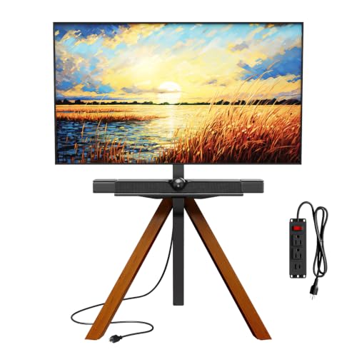Design Corner TV Stand with Power Outlet for Most 32-75 Inch | Tripod Easel TV Stand Modern TV Floor Mount Swivel with Soundbar Shelf for Bedroom/Living Room,VESA 600x400mm - color: Walnut,outlet