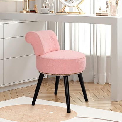 Vanity Chair with Backrest, Boucle Upholstery Armless Makeup Stool, Vanity Stool with for Bedroom Living Room Kitchen Dinning Room (Sherpa Pink) - color: Sherpa Pink