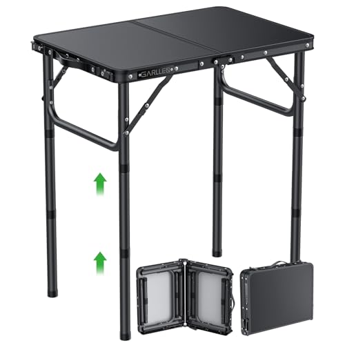 GARLLEN 2ft Folding Camping Table Max Capacity 66lbs, 3 Adjustable Height Folding Grill Table with MDF Tabletop, Lightweight Folding Tables for BBQ, Travel, Picnic, 22.8" L x 15.7" W - color: Black, size: Tabletop Size: 22.8"L x 15.7"W