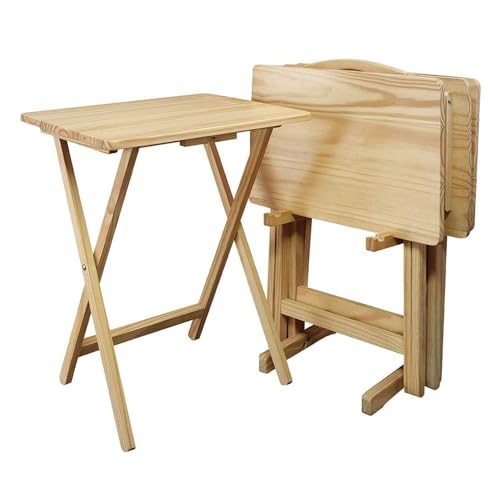HomeStock Antique 5-Piece Solid Wood Folding Tray Table Set with Storage Stand 4 Durable TV Tables for Living Room or Snacks, 19" x 14.75" x 25.5" Walnut - color: Walnut