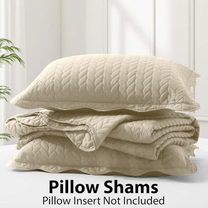 MOONLIGHT20015 Twin Quilt Bedding Set Size (68” x 86”) + 1 Pillow Shams (20” x 26” + 2”) - 2 Pcs All Season Lightweight Reversible Microfiber Coverlet Embossed Quilt Bedspread (Cream) - color: Cream, size: Twin