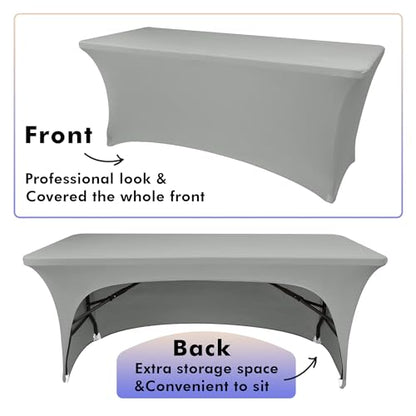 Nasitos 2 Pack Spandex 4 ft Table Cloth-Open Back Stretch Grey Fitted Tablecloth Rectangle Tables, Washable and Wrinkle Resistant Table Covers for Parties, Wedding, Banquet, Trade Show - color: Grey, size: 4FT