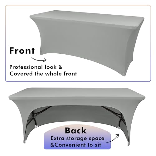Nasitos 2 Pack 8 ft Table Cloth Rectangle Tables-Open Back Spandex Fitted Tablecloth, Grey Stretch Table Covers Washable and Wrinkle Resistant for Trade Show, Parties, Wedding, Banquet, Cocktails - color: Grey, size: 8FT
