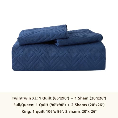 EMME Quilts Queen Size Bedding Sets, Navy Blue Bedspread Soft Lightweight Pre-Washed Quilt, 3 Piece Cozy Reversible Microfiber Ultrasonic Coverlet with Pillow Sham (Diamond Pattern,90"x90") - color: 02-navy (Diamond), size: Full/Queen(90" x 90")
