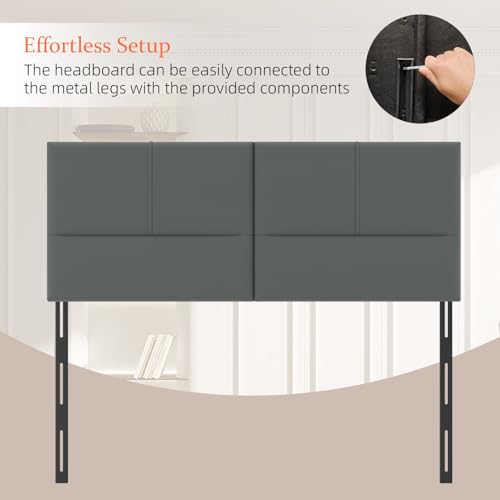 Upholstered Headboard Queen Size, Leather Head Board with Sturdy Metal Legs, Solid Wood Bed Headboard with Height Adjustable, Gray - color: Gray, size: Queen