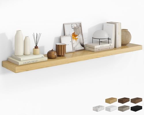 RICHFOCUS 72Inch Floating Shelves for Wall 1 Pack Shelves for Bedroom|Kitchen|Bathroom Wall Mounted Rustic Wood Floating Shelf with Invisible Brackets for Books|Storage|Decor, Oak - color: Oak, size: 72"L x 8"D, Set of 1
