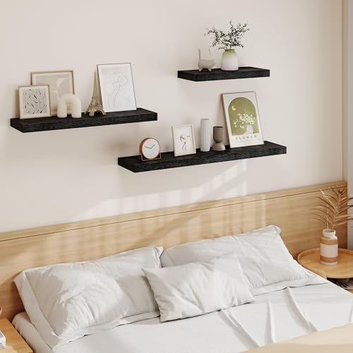Vivelove Floating Shelves 9 inch Deep 16”Long Set of 2, Black | Easy Install With Hardware, 1.5" Thick, Invisible Brackets, Wall Mounted, No Sagging, For Any Room - color: Black, size: 16”wx9.3”dx1.5”h