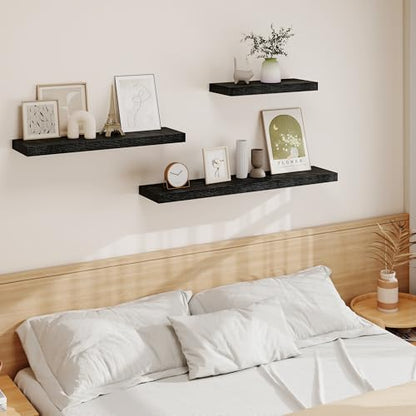 Vivelove Floating Shelves 9 inch Deep 16”Long Set of 2, Black | Easy Install With Hardware, 1.5" Thick, Invisible Brackets, Wall Mounted, No Sagging, For Any Room - color: Black, size: 16”wx9.3”dx1.5”h
