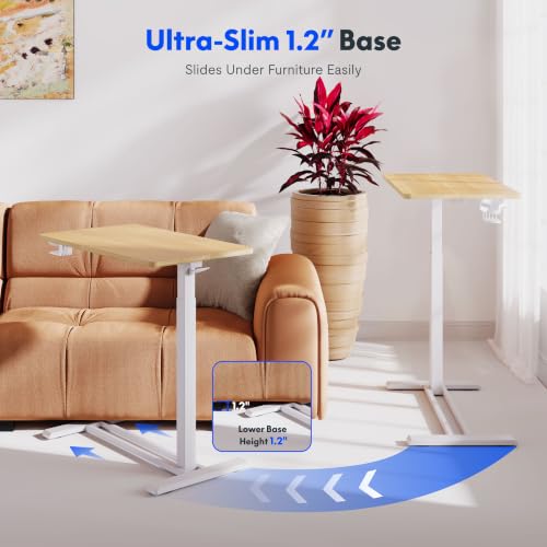 FLEXISPOT H7 32" Pneumatic Height-Adjustable Overbed Table with Wheels | C-shaped bedside table,Medical End Table,Rolling Cart TV Tray,Laptop desk for Hospital Home office use,31.5"Wx17.7"D,Maple - color: Maple, size: Large