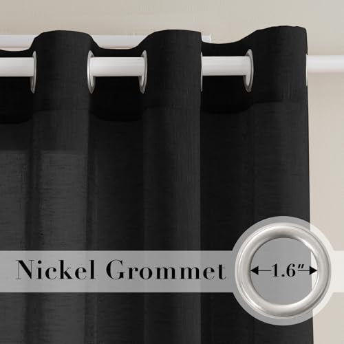 H.VERSAILTEX Linen Curtains Natural Blended Curtain Panels for Living Room/Light Reducing Linen Semi Sheer Curtains 54 inch Length 2 Panels Set Nickel Grommet Window Panels, 52" x 54", Black - color: Black, size: 52"W x 54"L (Pack of 2)