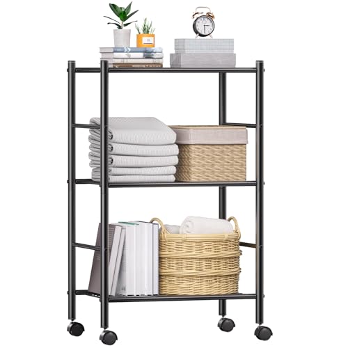 BolDuck 3 Tier Shelf Organizer Rack, Metal Shelving Unit with Wheels/Leveling Feet, Space-Saving Storage Shelves for Closet Laundry Bathroom Kitchen Pantry, 18.11" Wx12.6 Dx31.5 H - size: 3 Tier Shelf with Wheels