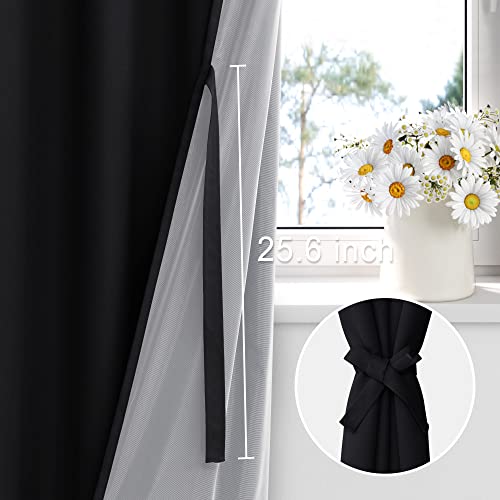 XWZO Black Blackout Curtains 2 Panels with Tiebacks- Heat and Full Light Blocking Window Panels with Grommets for Bedroom/Basement, 54 Inches Long Thermal Insulated Draperies, W38 x L54, Set of 2 - color: Black, size: 38"W x 54"L (Pack of 2)