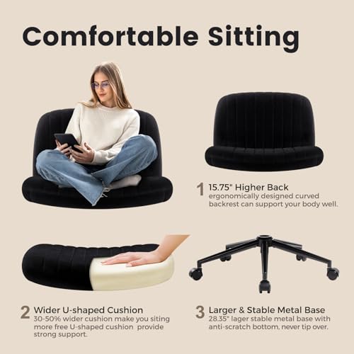 IWMH Criss Cross Office Chair with Wheels Cross Legged Desk Chair Armless | Black Computer Chair Vanity Chair Wide Seat Swivel Task Chair for Home Office Bedroom Make Up Small Space Height Adjustable - color: Black With Wheels