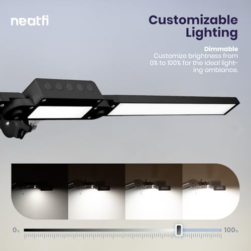Neatfi Pro LED Desk Lamp | 3,000 Lumens | Dimmable 30W Desk Light | 360 SMD LEDs | CRI 95 | Adjustable Color Temperature | Home, Office, or Workbench (Black, 41-Inch, CCT with Clamp) - color: Black