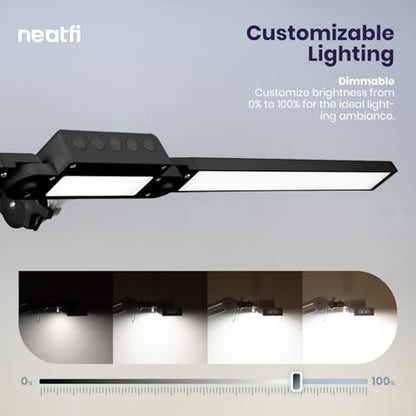 Neatfi Pro LED Desk Lamp | 3,000 Lumens | Dimmable 30W Desk Light | 360 SMD LEDs | CRI 95 | Adjustable Color Temperature | Home, Office, or Workbench (Black, 41-Inch, CCT with Clamp) - color: Black
