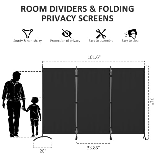 Room Divider 3 Panel Room Dividers and Folding Privacy Screens with 4 Curved Metal Feet Partition Wall Divider,Cubicle Wall for Office Partitions,Bedrooms, Dining Rooms, Dorm Rooms - color: Black, size: 3 Panel Standard