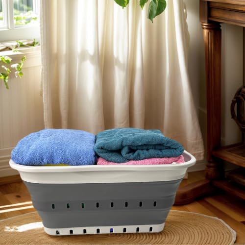 SAMMART 42L (11 gallon) Collapsible Plastic Laundry Basket - Foldable Pop Up Storage Container/Organizer - Space Saving Hamper/Basket (1, Grey/Steel Grey) - color: Grey/Steel Grey