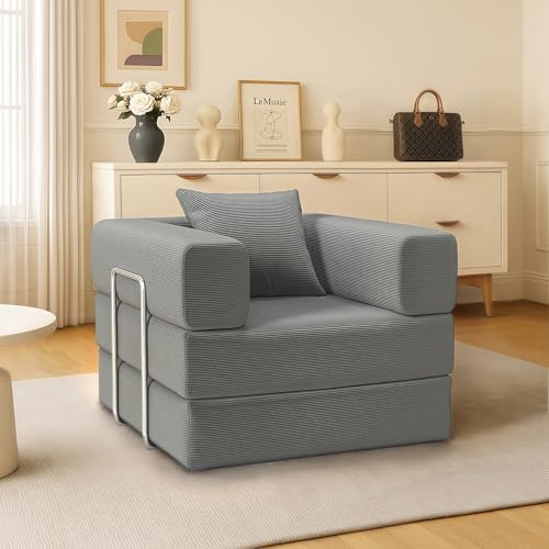 Single Couch Sofa for Small Spaces 2 in 1 Convertible Sofa to Lounger Comfy Bean Bag Chair for Adults with Removable Cover with Pillows for Bedroom, Apartment, Office(Light Gray, 35.43" Single Sofa) - color: Light Gray, size: 35.43" Single Sofa