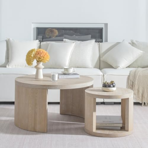 Round Nesting Coffee Table Set of 2, 31.5 & 18 in, Vintage Wood | Round coffee tables for living room, 2 in 1 nesting tables, nest or use separately, rounded edges, space-saving design - color: Vintage Wood