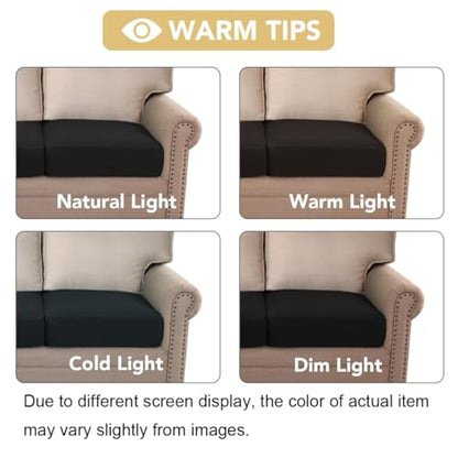 H.VERSAILTEX Super Stretch Individual Seat Cushion Covers Sofa Covers Couch Cushion Covers Slipcover Sets Thick Jacquard Textured Twill Fabric (2 Piece Large Sofa Cushion Covers, Black) - color: Black, size: 2 Cushion Sofa