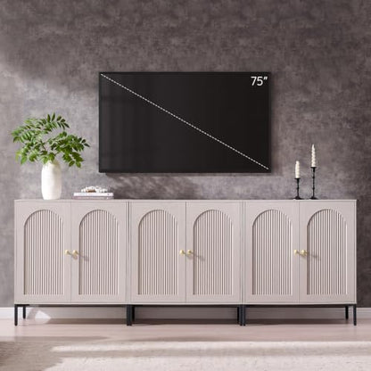 IFBUY 92.63" W Mid Century Modern TV Stands for Living Room, Light Grey - color: Light Grey, size: 15.75"D x 92.63"W x 34"H