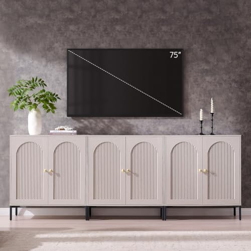 IFBUY 92.63" W Mid Century Modern TV Stands for Living Room, Light Grey - color: Light Grey, size: 15.75"D x 92.63"W x 34"H